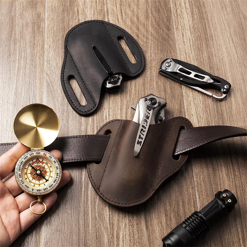 Hunting Knife Outdoor - Genuine Leather Case For Folding Knife