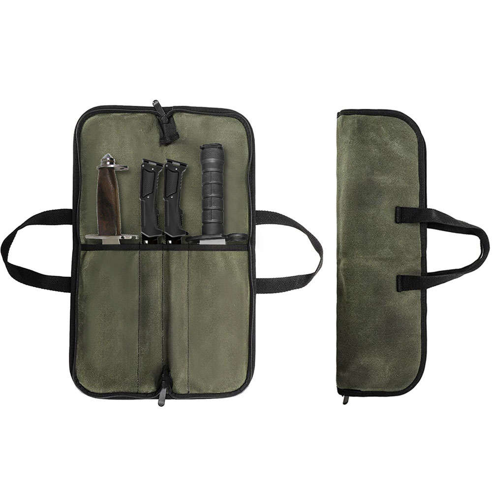 Hunting Knife Outdoor - Waxed Canvas Knife Roll Bag Multi